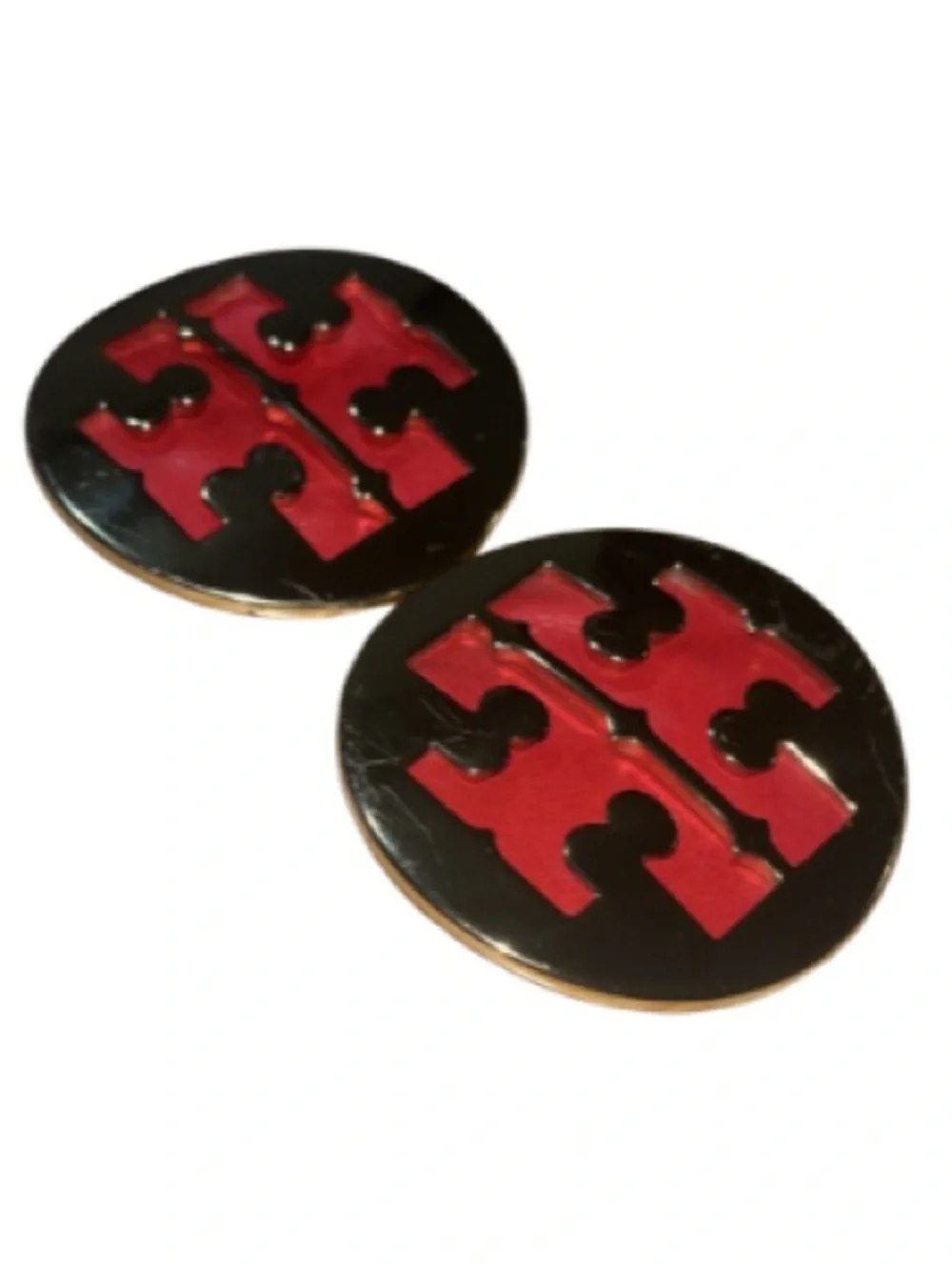2 Tory Burch Gold Tone & Red Leather Logo Medallions -Replacements